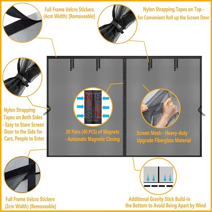 Garage Door Screen for 2 Car Garage 16x7 FT - Magnetic Retractable Fiberglass Mesh 16x7ft & Heavy Duty Weighted Bottom, Include Screws & Repair Patches - Easy Assembly for Patio Workshop Gym