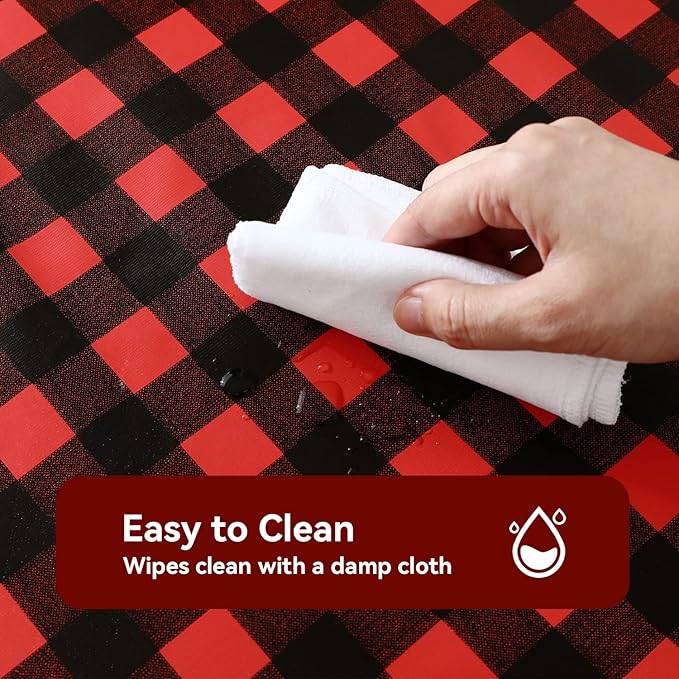 Romanstile Rectangle Vinyl PVC Tablecloth, 100% Waterproof Buffalo Plaid Plastic Table Cloth, Oil Proof Heavy Duty Wipeable Table Covers for Dining/Camping/Picnic/Outdoor - 52 x 70, Black and Red