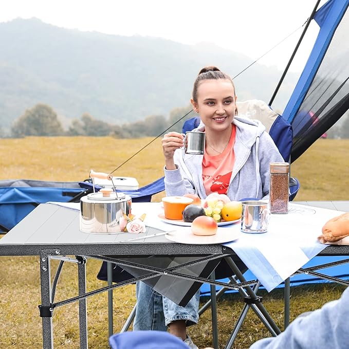 KingCamp Camping Table Aluminum Folding Table Portable Lightweight Roll Up Foldable Camp Table for Indoor & Outdoor Camping Picnic Barbecue Backyard Party, 4-5Person