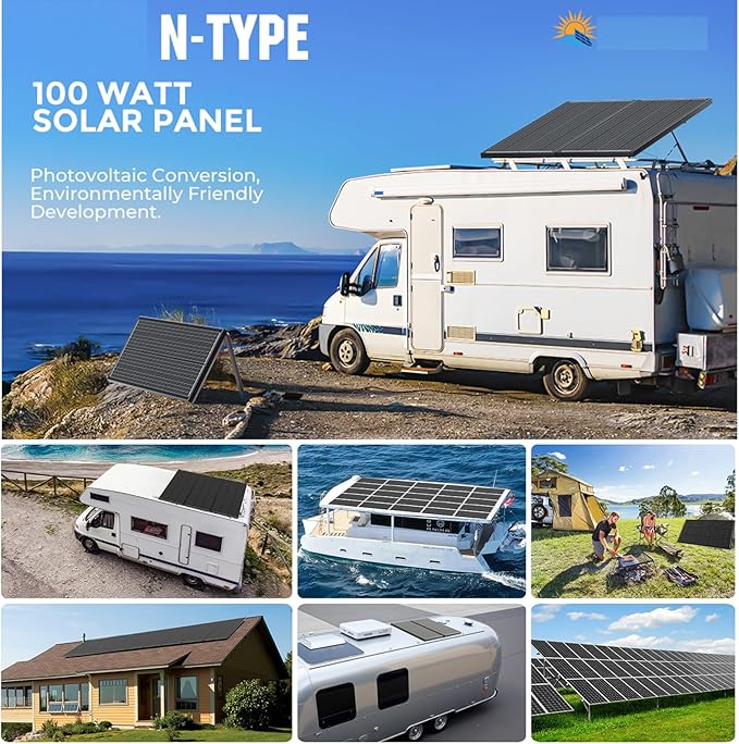 1000 Watt Solar Panels, 10Pcs 100W Monocrystalline 25% High-Efficiency 12V/24V Solar Panel for RV Camping Boat Home Farm Marine Battery and Other Off-Grid Applications