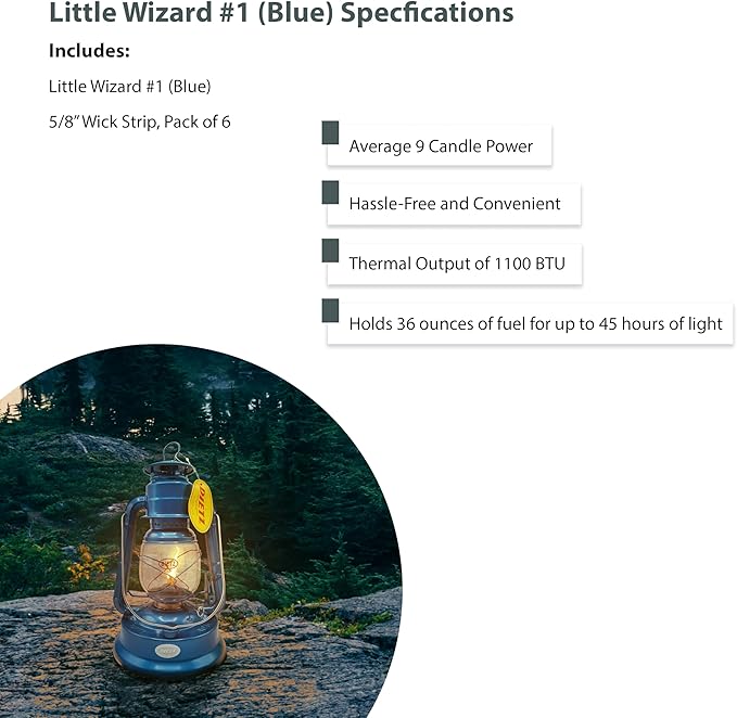Light of Mine - Dietz #01 Little Wizard Blue Oil Lantern with 5/8" Replacement Wick Strips (Blue)