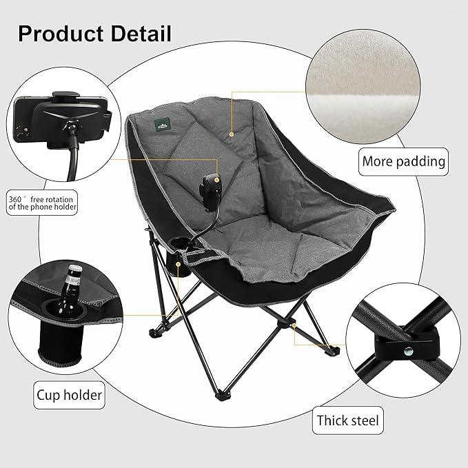 Northroad Oversized Foldable Camping Chair, Outdoor Padded Lawn Chair w/Cup Holder,Carry Bag for Beach, Hiking, and Picnics,Heavy-Duty 300-lbs Capacity, Purple