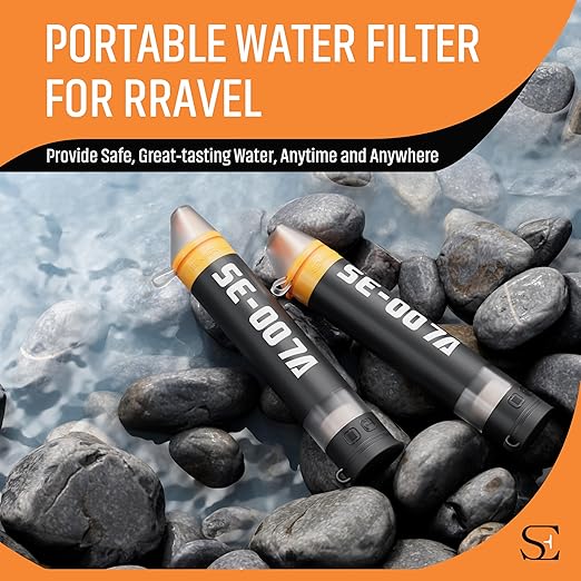 Personal Straw Water Filter to purify Water, Emergency Water Straws Portable Gear for Hiking, Camping, Travel, Fishing, Outing and Emergency Preparedness （1 Water Filter）