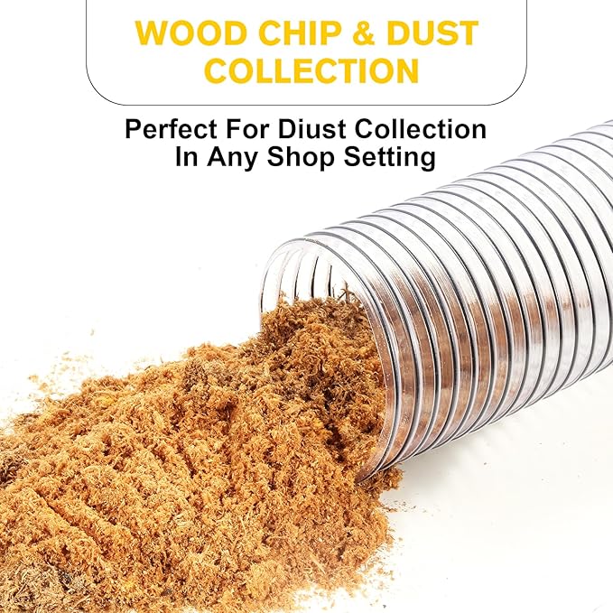 2-1/2"x10'Dust Collection Hose(Black Wire),2 1/2 Inch Dust Collection Tube with 304 Stainless Steel Hose Clamps,PVC 2.5 Collector Flexible Tube- Puncture Resistant