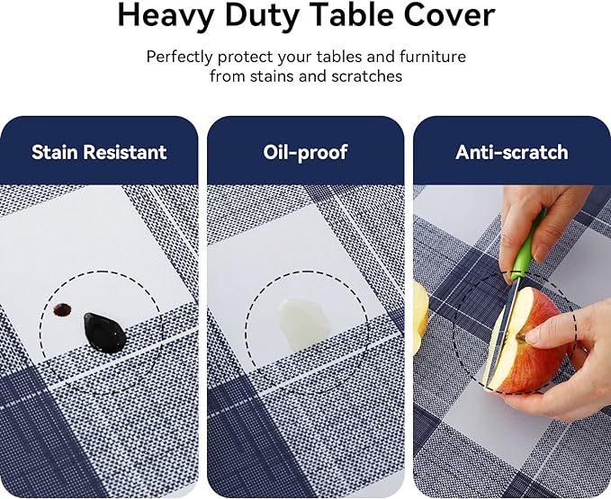 Romanstile Square Plastic Tablecloth, 100% Waterproof Oil-Proof Checkered PVC Table Cloths, Heavy Duty Vinyl Table Covers for Dining, Camping, Picnic, Outdoor - 54 x 54 Inch, Blue Checkered