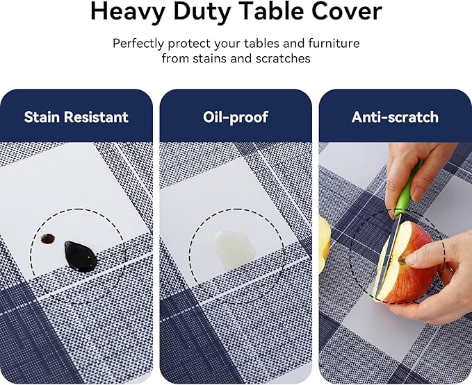 Romanstile Rectangle Plastic Tablecloth, 100% Waterproof Oil-Proof Checkered PVC Table Cloths, Heavy Duty Vinyl Table Covers for Dining, Camping, Picnic, Outdoor - 60 x 84 Inch, Blue Checkered