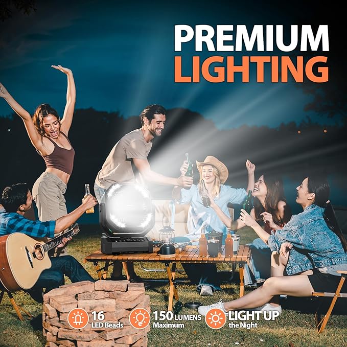 MORECORE 20000mAh Rechargeable Camping Fan with Light, 112HRS Running, 8-Speed, Auto Oscillating, Timer, LED Digital Display, 270°Pivot with Hook for Tent RV Emergency Garage-Black