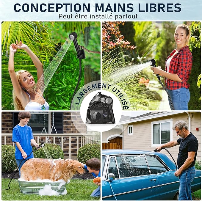 Portable Shower for Camping, [Upgraded] Spopal 8000mAh Rechargeable Camping Shower with 5 Adjustable Speeds, 4 Spray Modes, LED Display, IPX8 Waterproof Outdoor Shower Kit for Hiking, Travel, Car, Pet