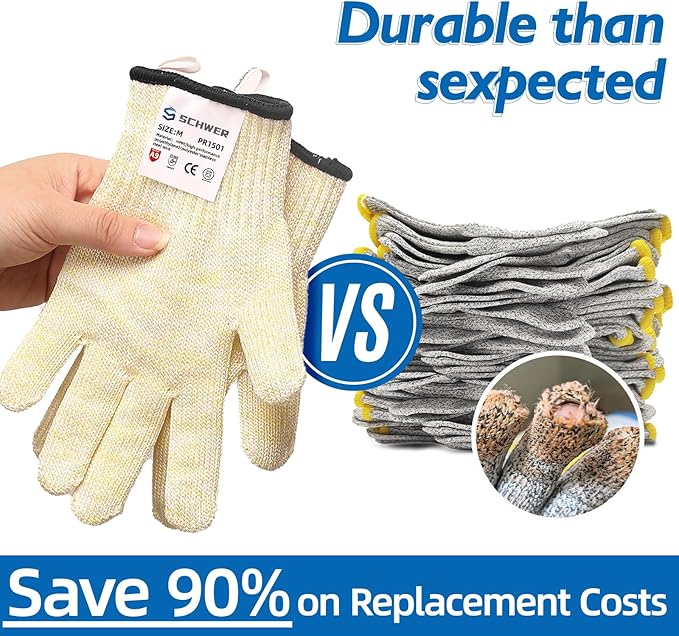 Schwer SlicePro ANSI A9 Cut Resistant Gloves PR1501, Food Grade Reliable Cutting Glove, Mandoline Glove for Kitchen Meat Cutting(150 Pairs, M)