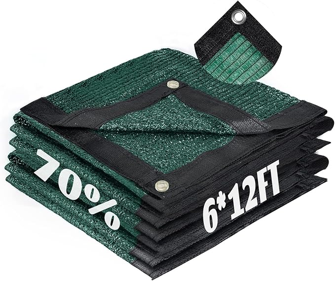 Cool Area 70% Sun Shade Cloth Mesh Tarp with Grommets for Plant Cover 6x12ft Patio Canopy Garden Pergola Greenhouse Car Barn Kennel Green