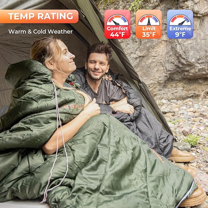 KingCamp Sleeping Bag for Adults, Cold Weather & Warm Extra Wide Big & Tall XL Portable Waterproof Flannel Sleeping Bags, Essentials Gear Accessories for Camping Backpacking Hiking Indoor & Outdoor