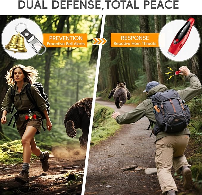 NedFoss Loud Bear Bell Set to Scare Bears, Hiking Essentials for Women, Emergency Whistle and Bear Bells for Hiking, Camping, Biking, Solid Brass Bear Deterrent Hiking Gear Gifts