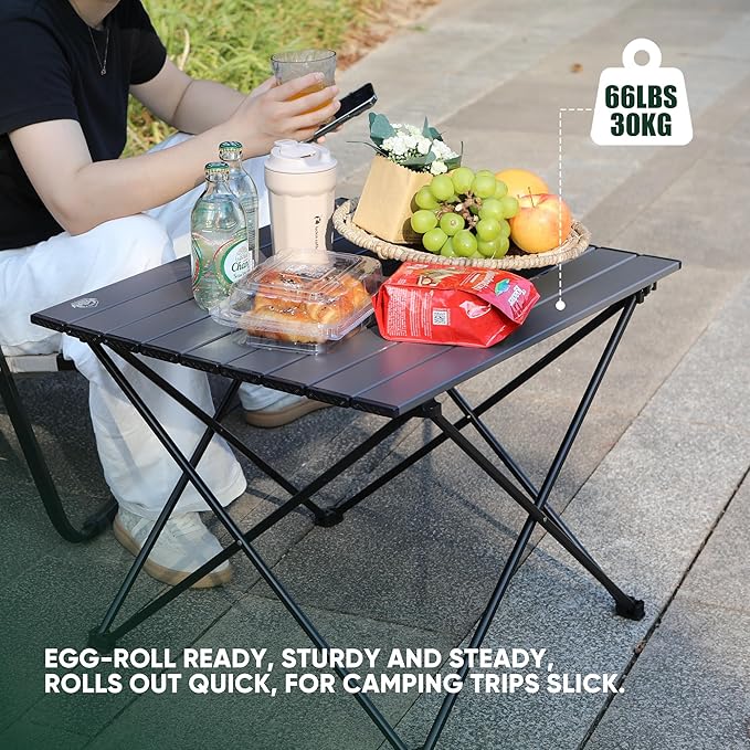 Portable Folding Camping Table, Large Compact Aluminum Beach Picnic Table, Lightweight Collapsible Outdoor Camp Tables That Folds & Rolls Up, Beach Gear Essentials Camp Accessories, Grey