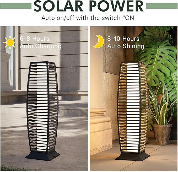 Grand patio Outdoor Floor Lamp Solar Powered Lantern Waterproof Wicker Boho Deck Lights for Garden Porch Decor, Large Crossover