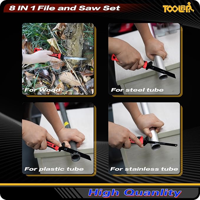 8-In-1 Multi Blades Hand Saw, Drywall Cutter. Hacksaw. Long Blade, Jab Saw, For Cutting Drywall, Sheetrock, Wood, Metel, Plastic, Plywood. Blade Quick Change Mechanism. Red Handle.