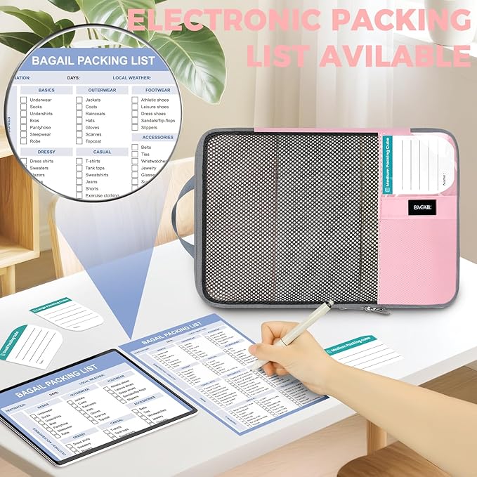 BAGAIL 4/6 Set/8 Set Compression Packing Cubes Travel Accessories Expandable Packing Organizers(HalfMesh, 8-Pink)