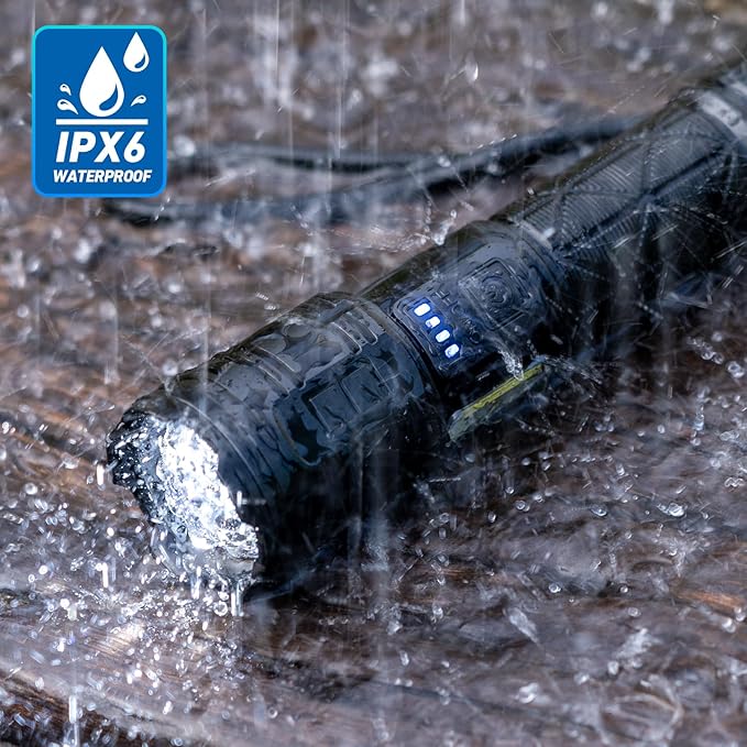 Rechargeable LED Flashlights High Lumens, 99,000 Lumen Super Bright Flashlight with 7 Modes & Waterproof, Powerful USB Rechargeable Handheld Flash Light for Camping Home, Black