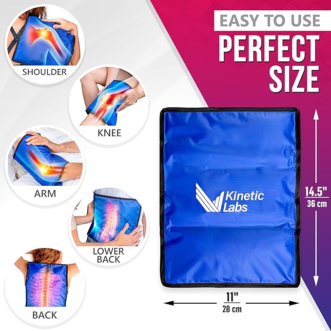 Kinetic Labs Reusable Ice Pack for Injuries - Cold Pack for Back Pain Relief (11x14.5) - Large Ice Gel Pack for Back, Knee, Shoulder, Hip