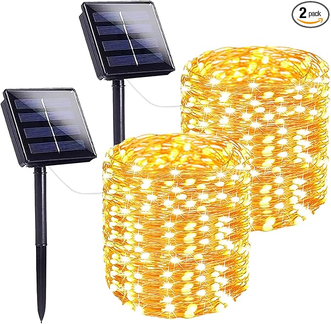 Extra-Long 144FT Solar String Lights for Outside, 2 Pack 400LED Solar Fairy Lights Outdoor, Waterproof Copper Wire with 8 Modes Twinkle Lights for Tree Garden Party Xmas Wedding Decor (Warm White)