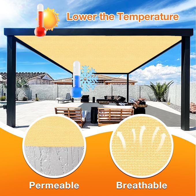 Artpuch Outdoor Pergola Shade Cover 12x13 FT Sun Shade Cloth with Grommets Sand 90% UV Protection Canopy Patio Privacy Screen (Customized Available)