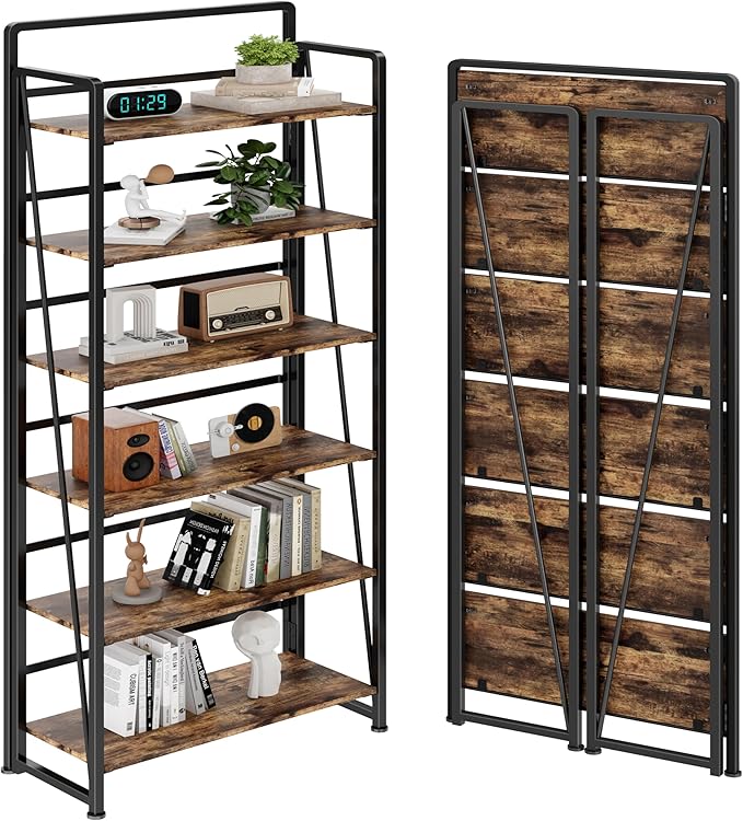 BHG No Assembly Folding Bookshelf for Living Room,Collapsible Book Shelf for Home Office, Portable Bookcase Storage Organizer Rack Shelves