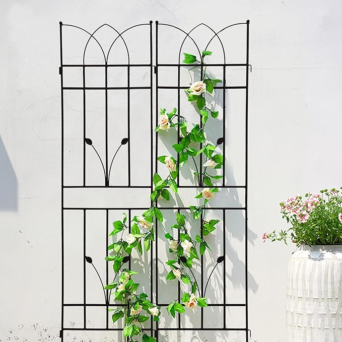 2 Pack Metal Garden Trellis 71" Black Fence Rustproof Garden Trellis for Climbing Plants Support Roses Flower Outdoor Lawn, Black