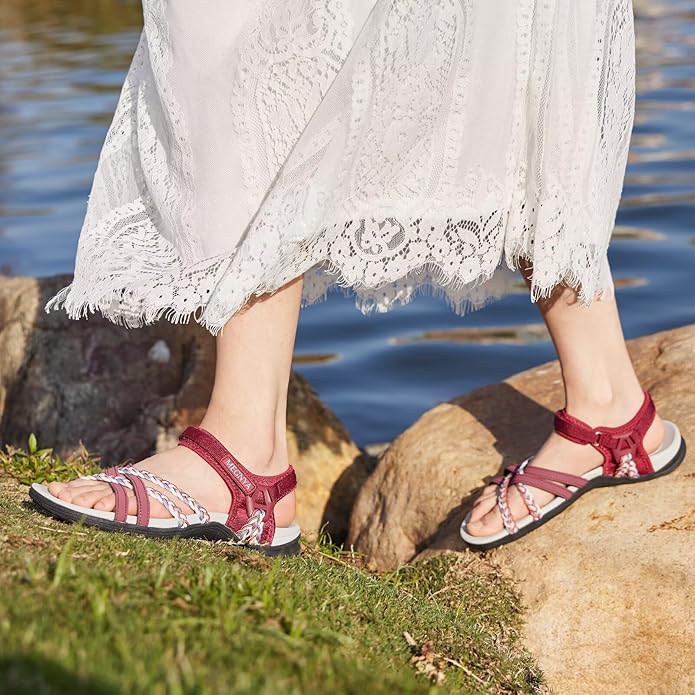 MEGNYA Hiking Sandals for Women, Arch Support Comfortable Walking Sandals Hook Loop Strap, Sports Lightweight Slides