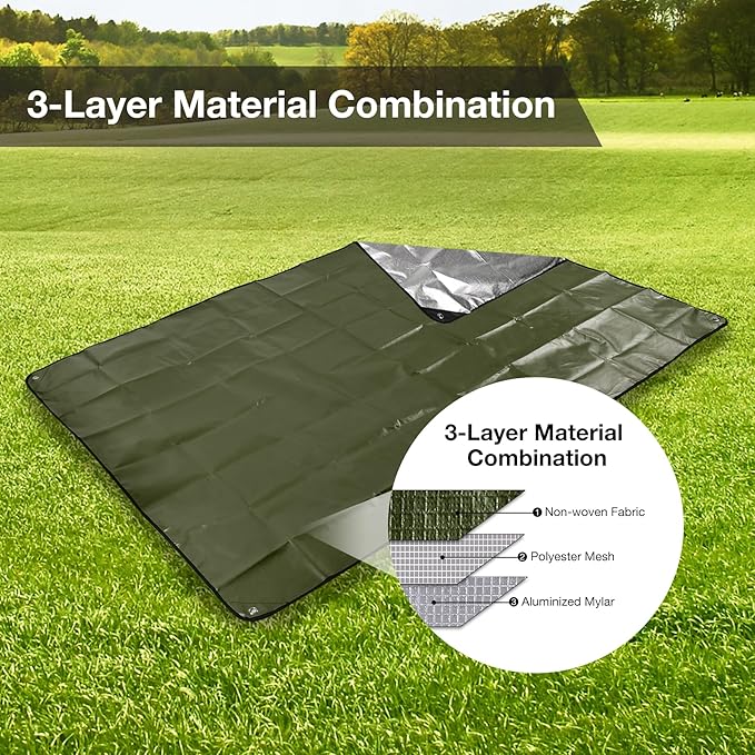 RedSwing 6 Pack Heavy Duty Waterproof Emergency Thermal Tarp, Insulated Survival Blanket for Outdoor Camping, Hiking, and Emergency Shelter, Green