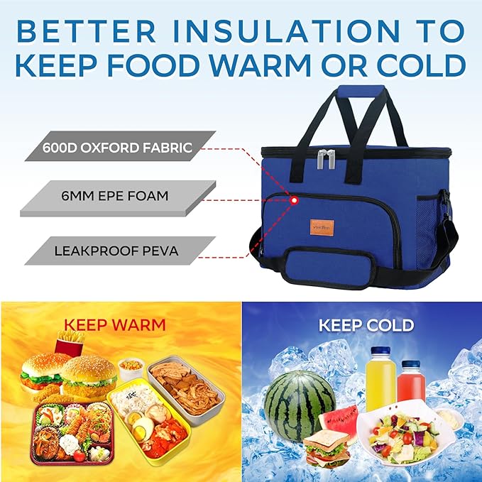 Portable Soft Cooler Bag - 24/60 Can Insulated Camping Cooler, Leakproof Collapsible Soft Sided Cooler for Drink, Suitable for Picnic, Beach, Outdoor, Lunch, Work, Ice Chest