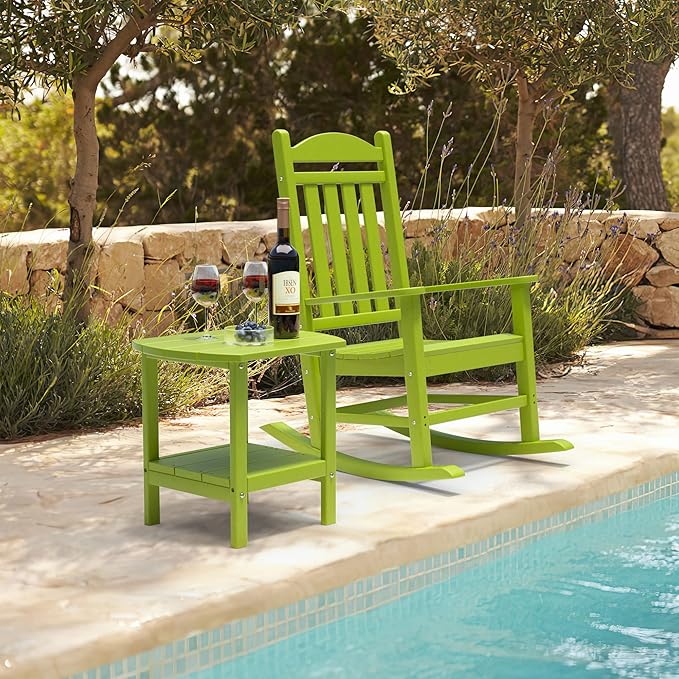 TORVA Patio Adirondack Side Table, Outdoor End Tables All-Weather Resistant HDPE Humidity-Proof Long Time Use for Deck, Lawn,Garden, Porch, Backyard End Table（Lemon Green）(2 Tier)