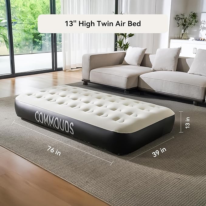 COMMOUDS Twin Air Mattress with Built-in Battery Powered Removable Pump, 13" High Inflatable Mattress, Portable Blow up Mattress, Air Bed for Camping, Home and Guest