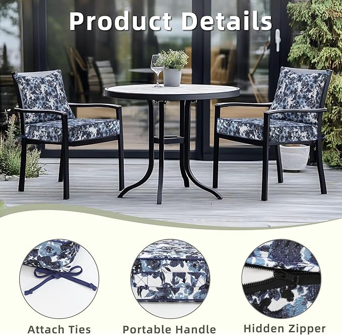 Favoyard Outdoor Seat Cushion 22 x 22 x 3 in Waterproof Pattern Fade Resistant Cover Removable Patio Furniture Cushions Deep Seat & Back Cushion Set with Adjustable Straps for Patio Chair Sofa Couch
