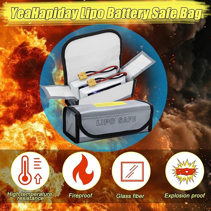 2PCS Lipo Battery Safe Bag, Fireproof Protection, Explosion-Proof, Battery Safety Guard Case, Charge Protection Bag, 18.5 x 7.5 x 6 cm