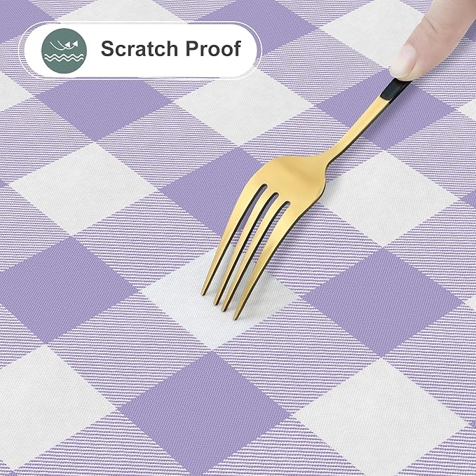 misaya Rectangle Waterproof Vinyl Table Cloth, Buffalo Flannel Backed Tablecloth, Wipeable Plastic Table Cover for Dinner, Kitchen, Outdoor (52" x 70", Lavender and White)