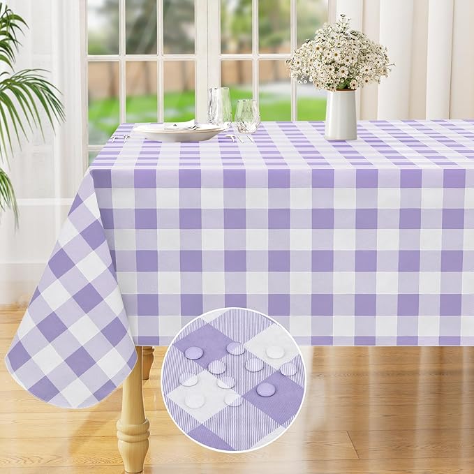 misaya Rectangle Waterproof Vinyl Table Cloth, Buffalo Flannel Backed Tablecloth, Wipeable Plastic Table Cover for Dinner, Kitchen, Outdoor (60" x 120", Lavender and White)