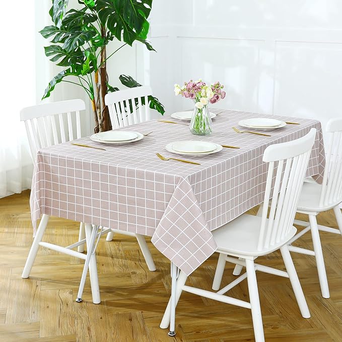 Romanstile Square Plastic Tablecloth, 100% Waterproof Oil-Proof Checkered PVC Table Cloths, Heavy Duty Vinyl Table Covers for Dining, Camping, Picnic, Outdoor - 54 x 54 Inch, Sand