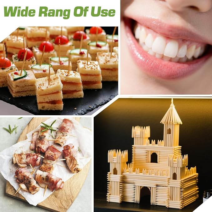 HOPELF Toothpick Holders 1 Pack with 1200 Picks,Round Toothpicks Double-Side Point for Teeth,Food Pick,Appetizers,Cocktails Fruits,Olive&DIY Craft.