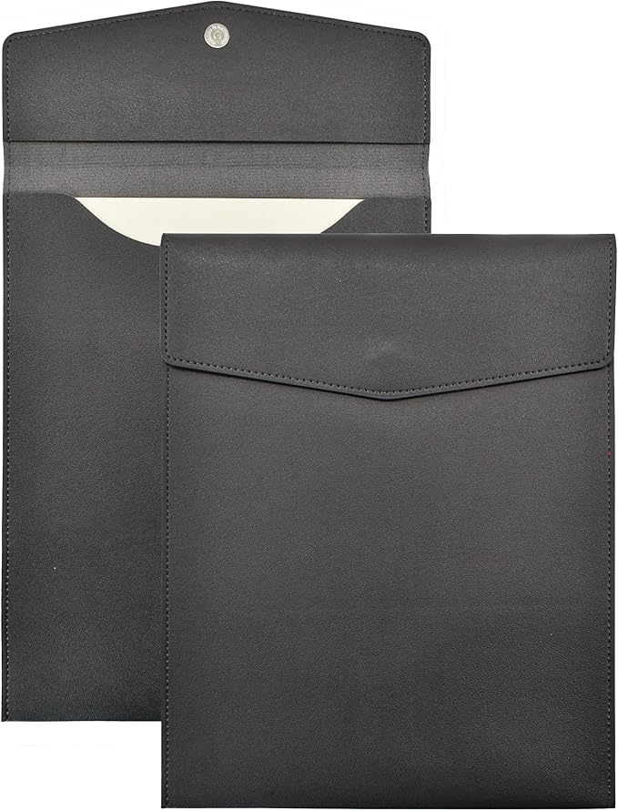 VANRA 1 Piece PU Leather File Folder Vertical A4 Document Holder File Envelope Waterproof Leather Portfolio Case Filing File Organizer for Letter Size with Magnetic Button Closure (Black)