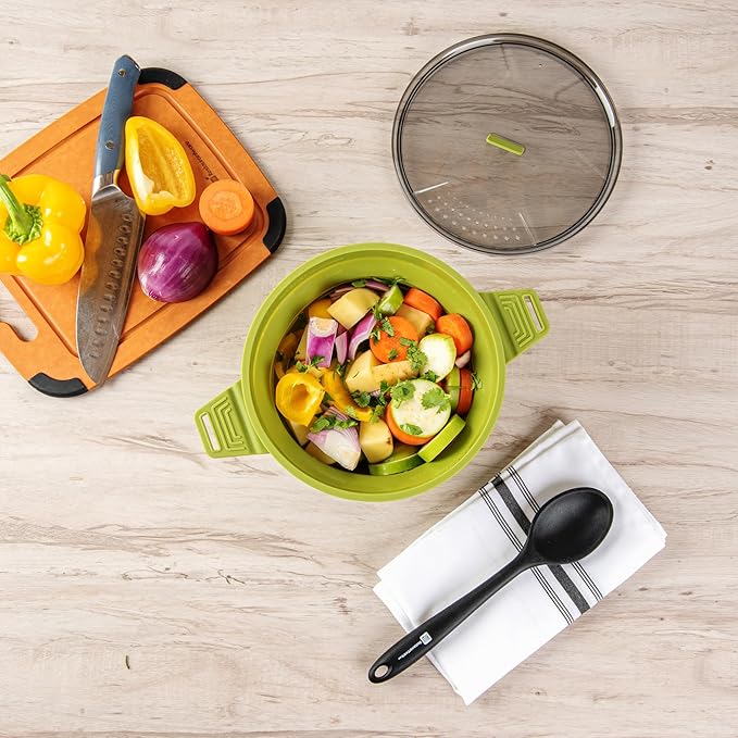 Restaurantware-Hi Tek 2.5 Liter Collapsible Camping Pot, 1 Portable Cook Pot - With Lid, Stainless Steel Bottom, Silicone Camping Cookware, For Travel Or Outdoor Hiking- Restaurantware