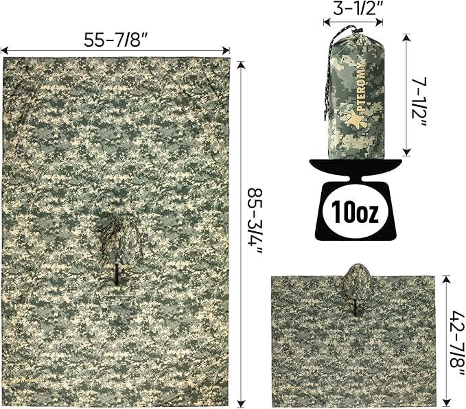 PTEROMY Hooded Rain Poncho for Adult with Pocket, Waterproof Lightweight Unisex Raincoat for Hiking Camping Emergency