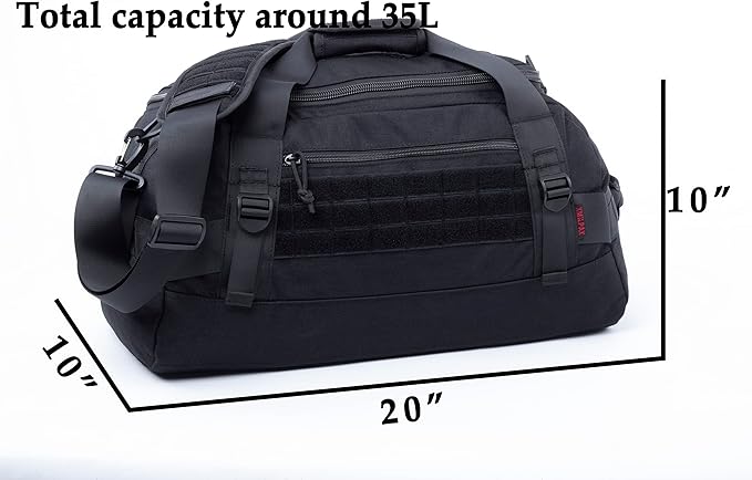 Tactical Duffle Bag MOLLE Gear Bag Carry on Travel Weekend Duffel Bag. Ideal for Hunting, Shooting Range, Law Enforcement, Camping, Travel and Viechle. 35L