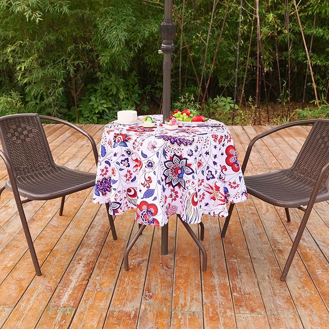SquarePie Outdoor Indoor 60'' Round Tablecloth with Umbrella Hole and Zipper, Waterproof Patio Zippered Table Cloths for Spring Summer Party Picnic, Gorgeous Flowers
