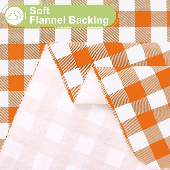 Smiry Rectangle Table Cloth, Waterproof Vinyl Tablecloths with Flannel Backing, Wipeable Buffalo Plaid Table Cover for Dining, Indoor and Outdoor (Orange & White, 60"x84")