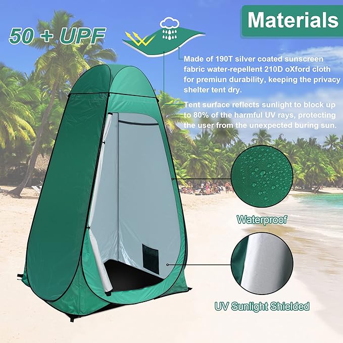 anngrowy Shower Tent Pop-Up Privacy Tent Camping Portable Toilet Tent Outdoor Camp Bathroom Changing Dressing Room Instant Privacy Shelters for Hiking Beach Picnic Fishing Potty, Extra-Tall, UPF 50+