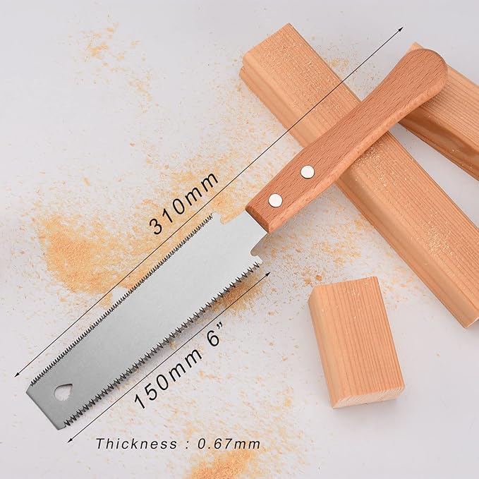Small Woodworking Hand Saw, 6 inch Flexible Blade Double edge TPI 17/11 Pull Saw for Craft, Hobby, DIY, Non Slip Wood Handle Garden Trim, Sharp and Light Woodworking Tools