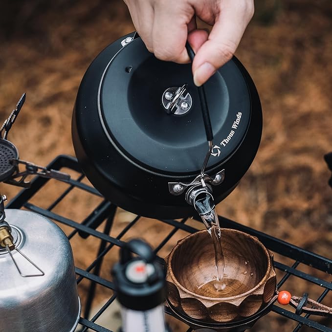 1L Camping Kettle, Portable Camp Tea Coffee Pot, Lightweight Stainless Steel Teapot, Fast Heating Boiling Water, for Outdoor Campfire Hiking Camping Picnic