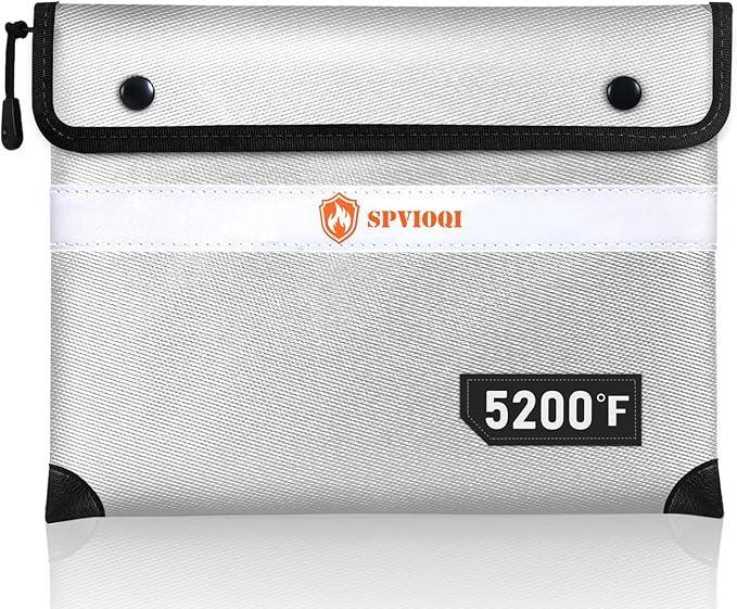 Upgraded 5200°F Fireproof Document Bag with Heat Insulated, Water Fire Proof Bag with Zipper,8 Layers of Functional Materials and Reflective Strip, Fireproof Money Bag for Cash/Documents/Valuables