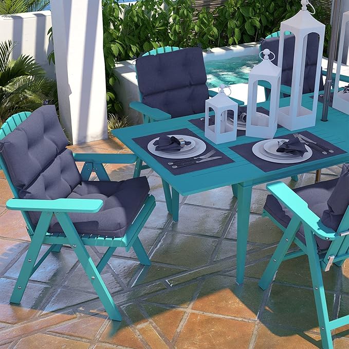 LVTXIII Patio Tufted High Back Seat Cushion Set of 2 Outdoor Rocking Chair Cushions, Replacement Adirondack Chair Cushion with Ties for Garden Balcony Chairs Use, 44” L x 22” W, Navy Textured