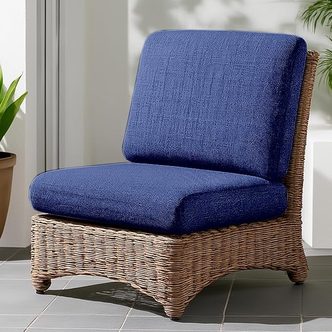 Codi Outdoor Cushions for Patio Furniture 24x24 Inch, Waterproof Chair Seat Cushion with Textured Fabric, Handles & Adjustable Straps, Fade Resistant - Set of 2, Navy Blue