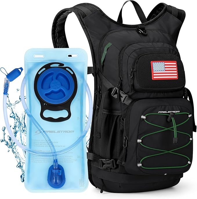 Maelstrom Hydration Hiking Backpack with 2L/3L Water Bladder, High Flow Bite Valve Camping Daypack Lightweight